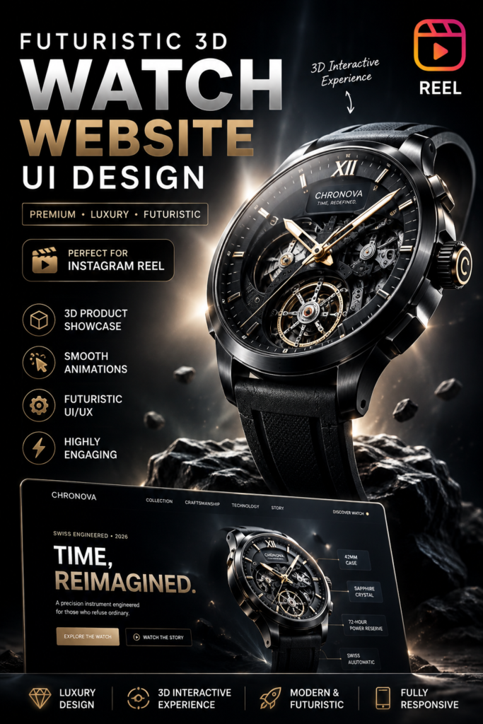 Futuristic 3D Watch Website UI with Three.js | Luxury Product Landing Page