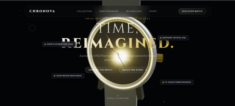 Futuristic 3D Watch Website UI with Three.js | Luxury Product Landing Page