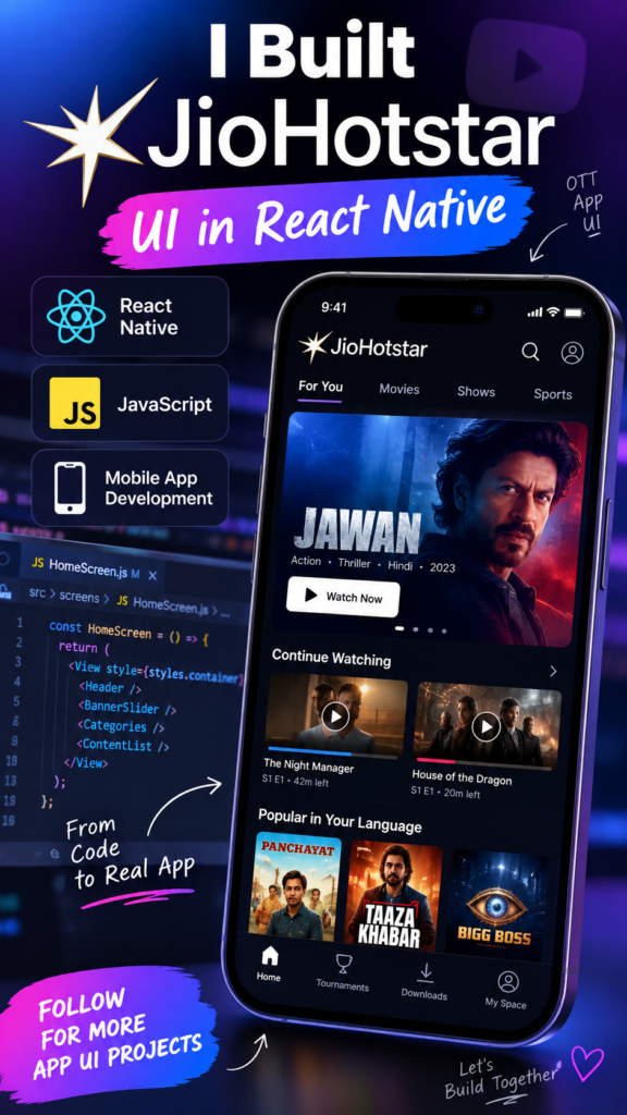 JioHotstar Home Screen UI in React Native – OTT App UI