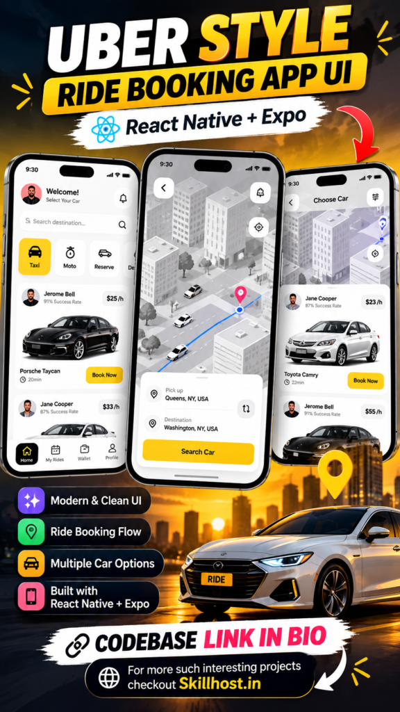 React Native Ride Booking App with Source Code – Expo UI Project