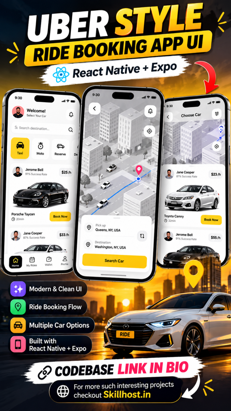 React Native Ride Booking App with Source Code – Expo UI Project