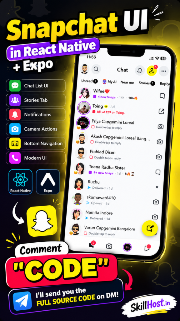 React Native Snapchat UI with Source Code Using Expo