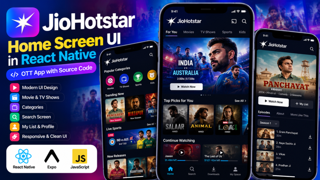 JioHotstar Home Screen UI in React Native – OTT App UI