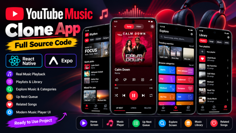 YouTube Music App Clone Using React Native & Expo – Music Streaming App with Source Code