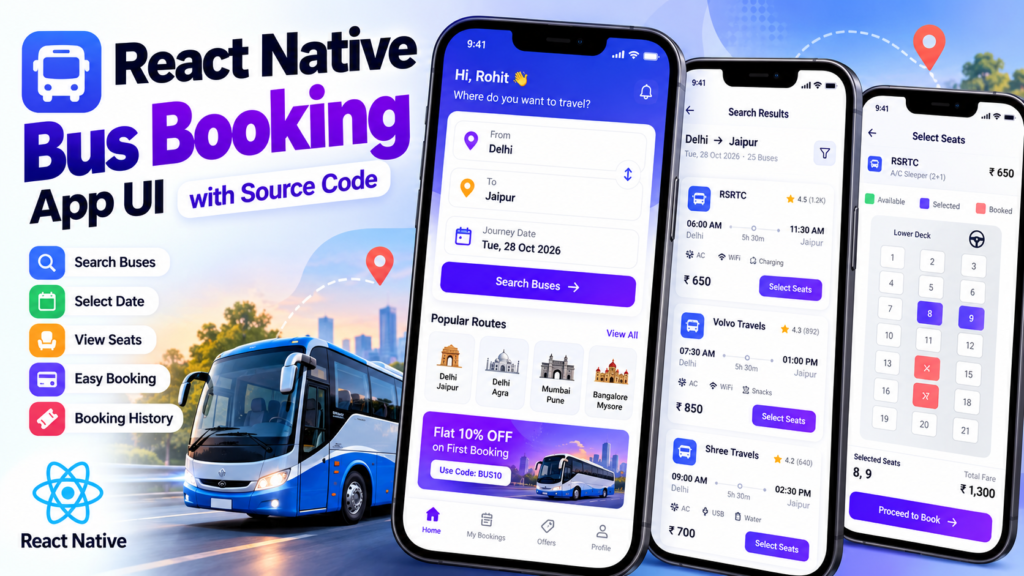 React Native Bus Booking App UI with Source Code