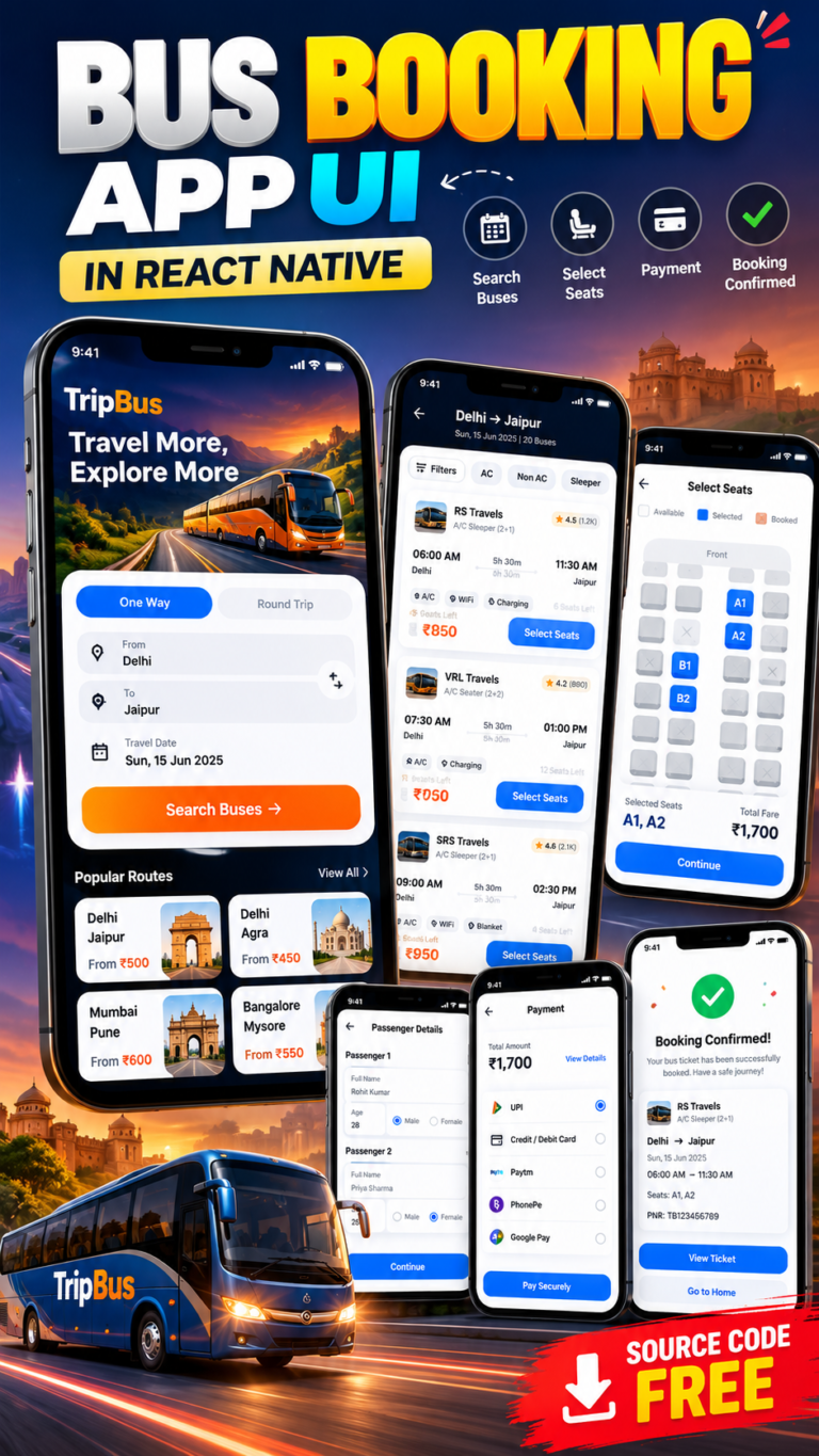 React Native Bus Booking App UI with Source Code