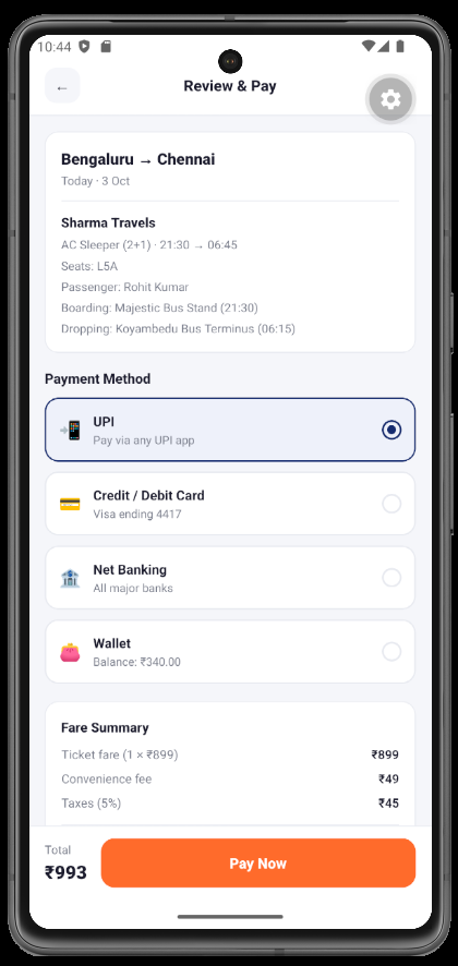 React Native Bus Booking App UI