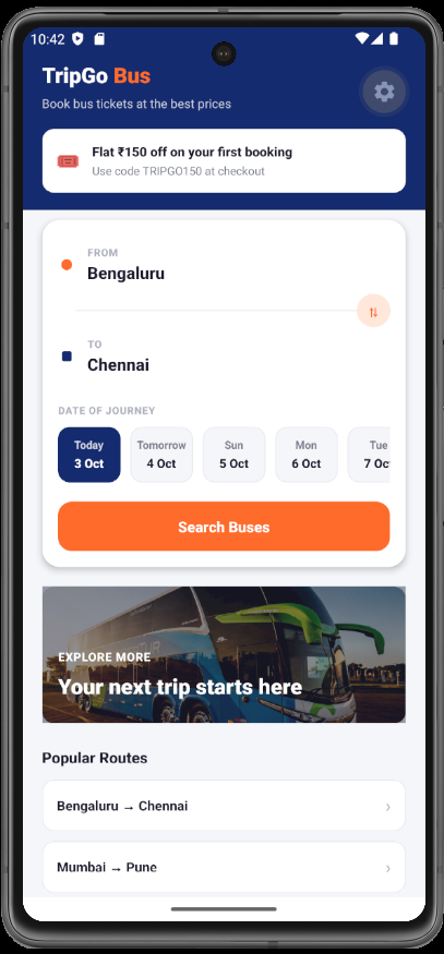 React Native Bus Booking App UI