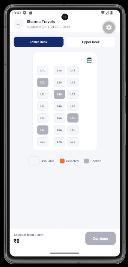 React Native Bus Booking App UI