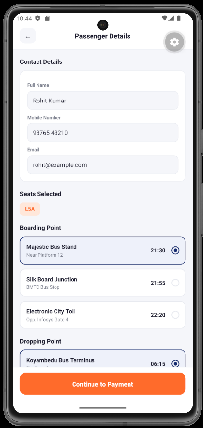 React Native Bus Booking App UI