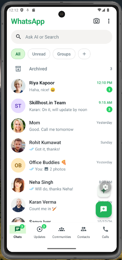 WhatsApp App UI design in React Native